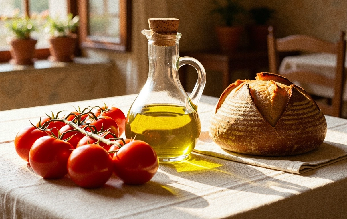 Ingredienti freschi su una tavola inondata dal sole